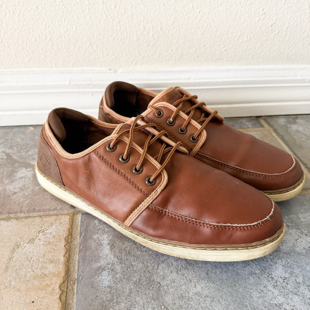 Skechers Lanson Nelvan Mens 9.5 Brown Leather Lace Up Casual Shoes - Picture 4 of 8